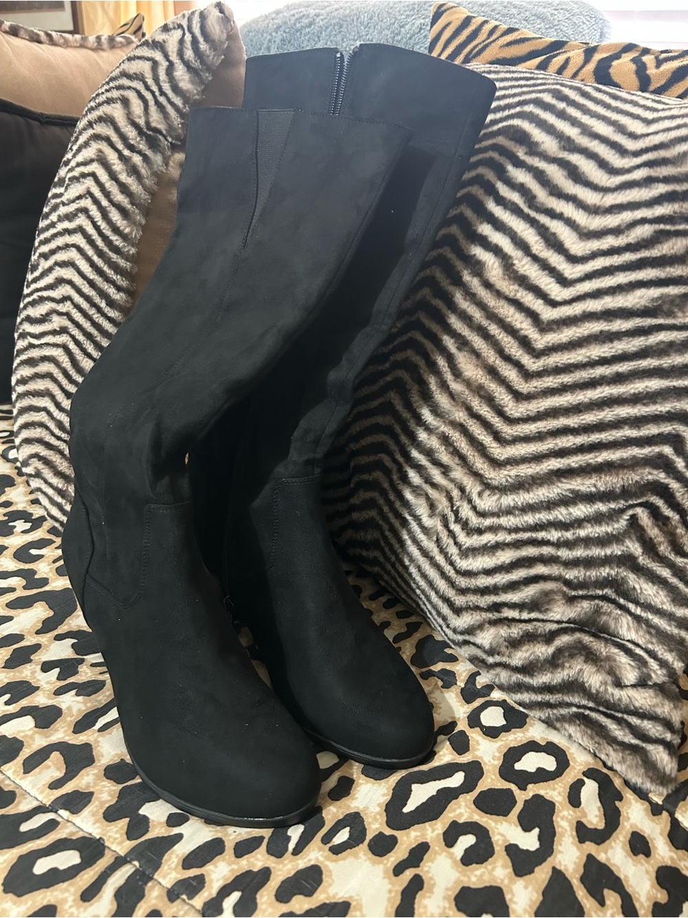 Women's Over-the-Knee Black Suede Boots with Side Zip